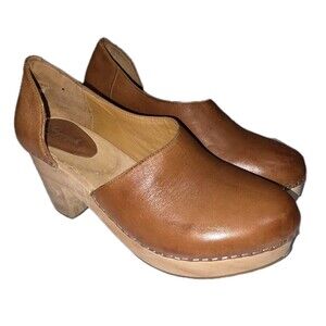 FREE PEOPLE MONROE Sz 6.5/7 Leather D’Orsay Boho Lagenlook Art Wooden Clog Heels